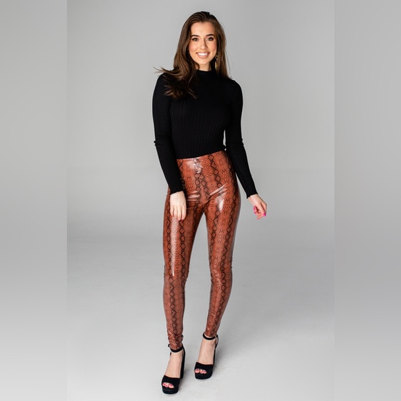 NWT; BUDDY LOVE ❤️MILA PATENT VEGAN LEATHER LEGGING - COGNAC SNAKE - Picture 15 of 15